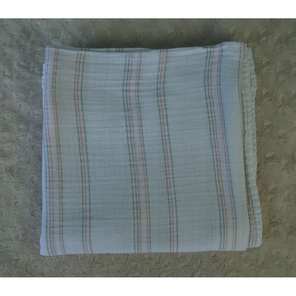 Bebe Au Lait Muslin Swaddle Baby Blanket White Gray Pink Stripes